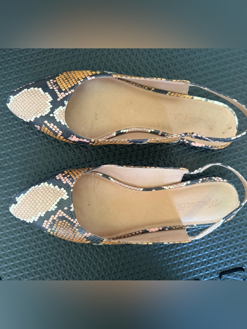 Madewell Women's Snake-Print Slingback Flats in Black and Tan - Picture 1 of 3